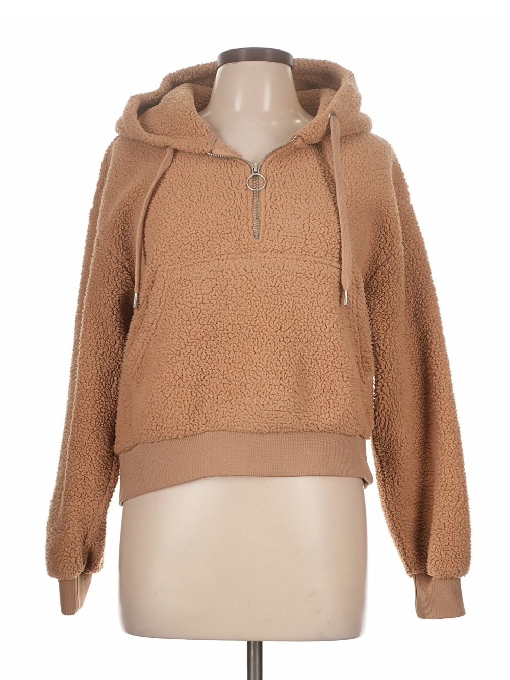 BlankNYC Camel Teddy Sherpa Half-Zip Hoodie Size Large